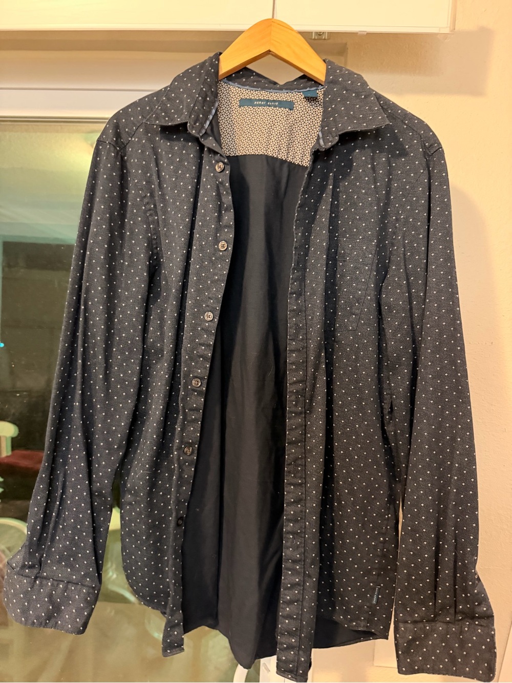 Michael Kors Navy Blue Dotted Dress Shirt